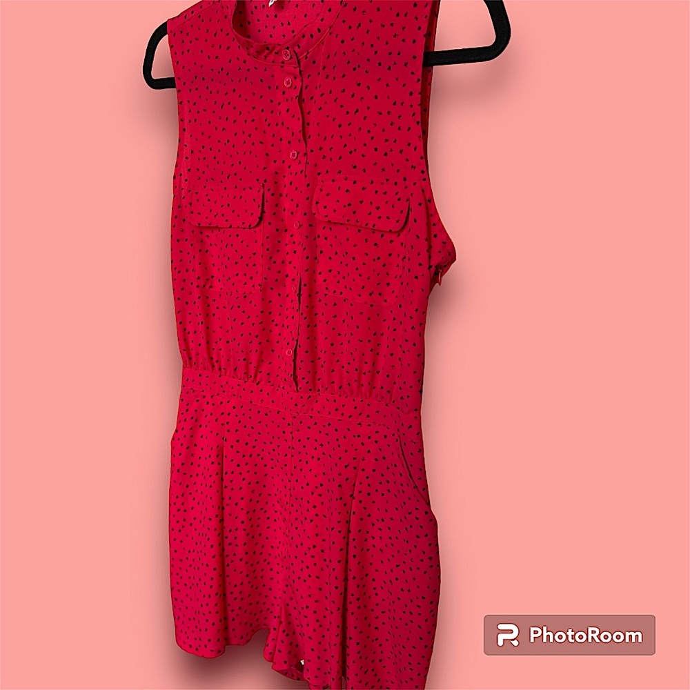 Dark Coral and Black Polka Dot Romper